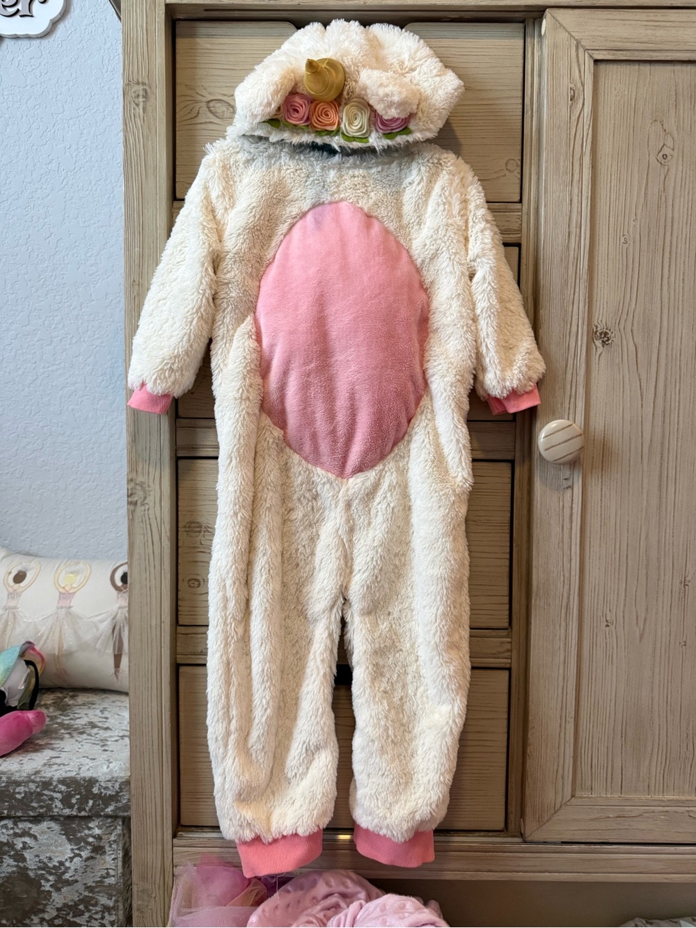 Posh Peanut Plush Cream & Pink Kids One-Piece Unicorn Costume
